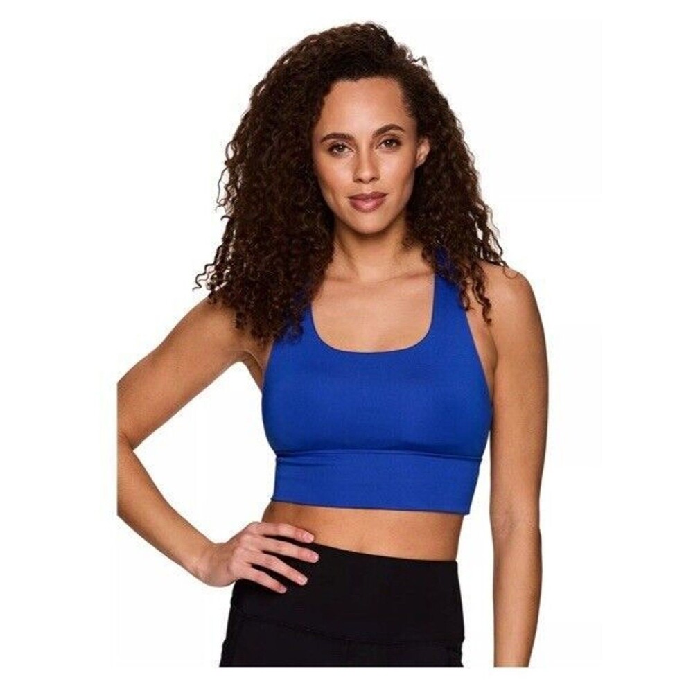 RBX Blue Racerback Sports Bra Womens Medium Low Impact Seamless Mesh Yoga
